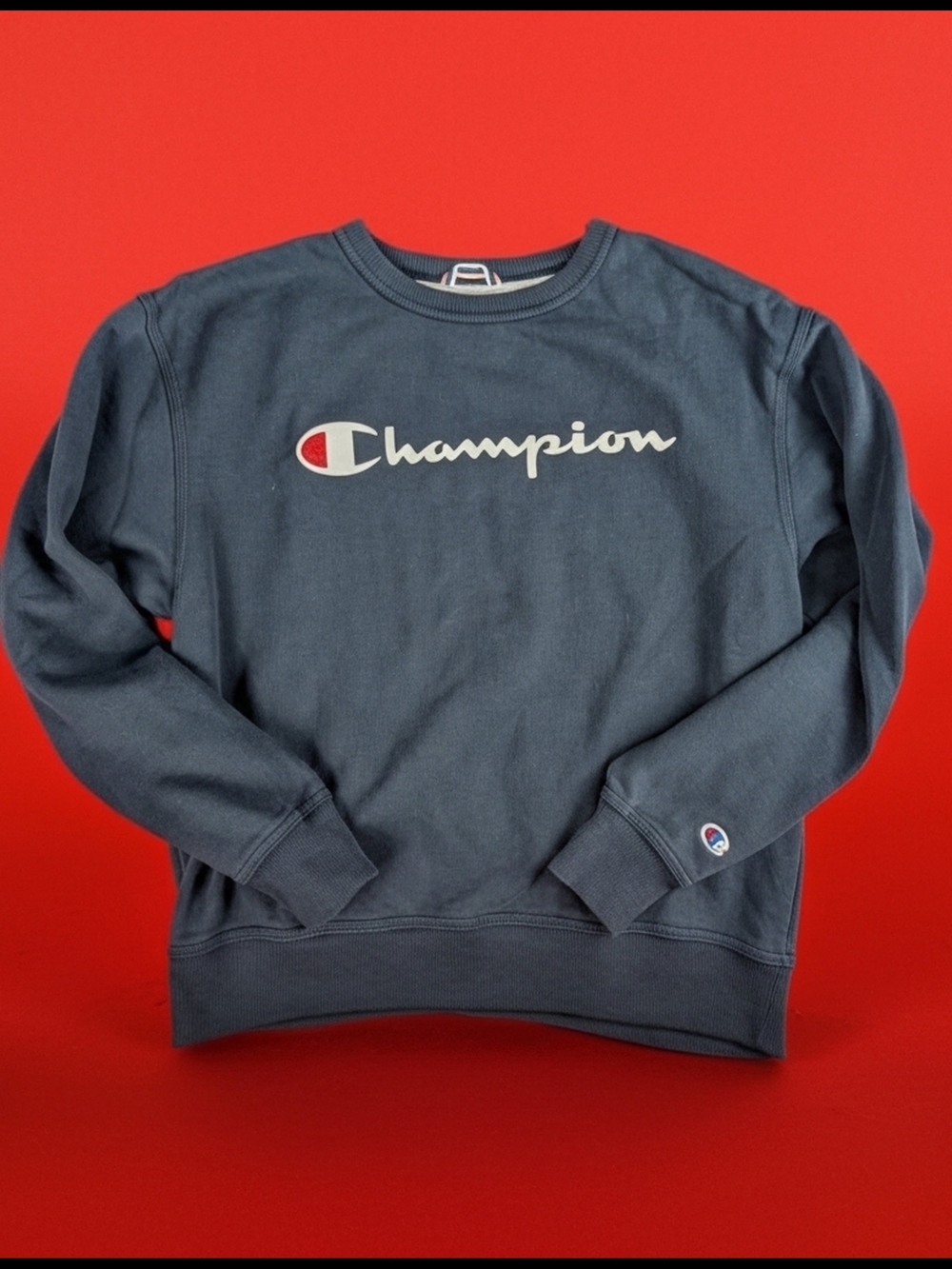 Champion Men's Crewneck Sweatshirt in Slate Gray with White Logo